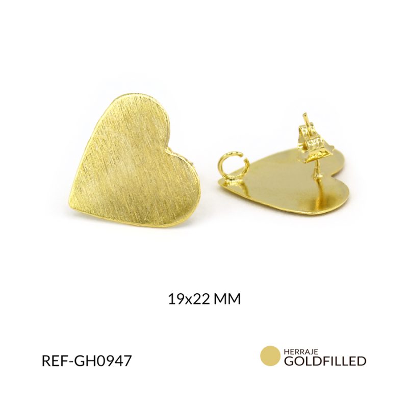 Herraje Goldfilled Dorado para arete corazón rayado 19 x 22 mm / x par / Ref-GH0947