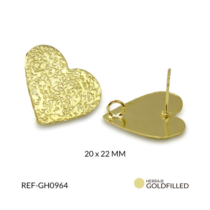Herraje goldfilled para arete corazon grabado 20 x 22 mm / x par / Ref-GH0964 