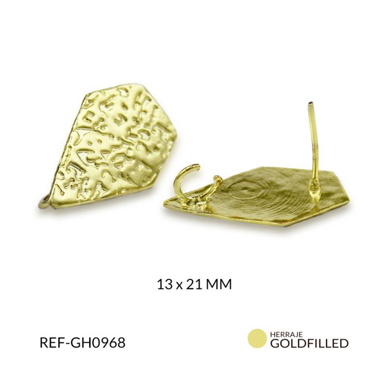 Herraje goldfilled para arete diamante grabado 13 x 21 mm / x par / Ref-GH0968