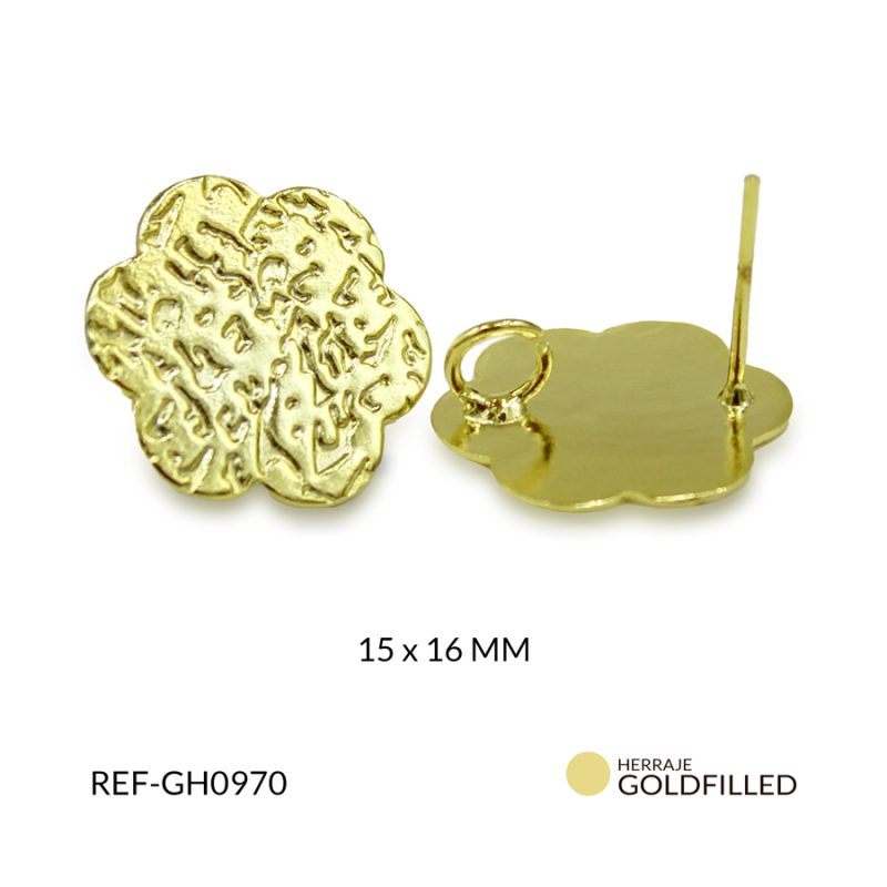 Herraje goldfilled para arete flor grabado 15 x 16 mm / x par / Ref-GH0970