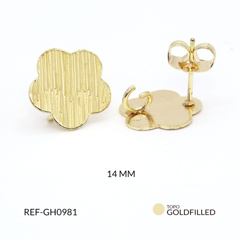 Herraje para arete en goldfilled flor 14mm / x par / Ref-GH0981 / Ref-GH0981