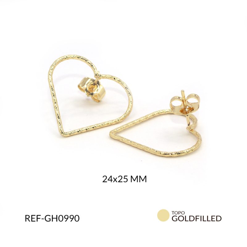 Herraje para arete en goldfilled contorno corazón 24x25 mm / x par / Ref-GH0990 / Ref-GH0990