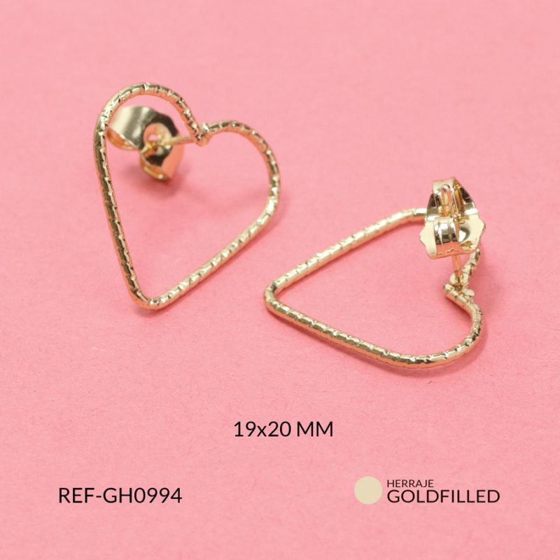 Herraje goldfilled para arete corazón para tejer 19x20mm / x par / Ref-GH0994 / Ref-GH0994