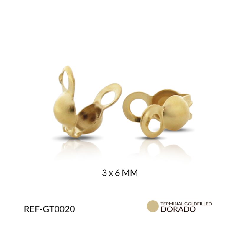 Terminal goldfilled tapanudo 3x6 mm / paquete x 2 gramos / Ref-GT0020