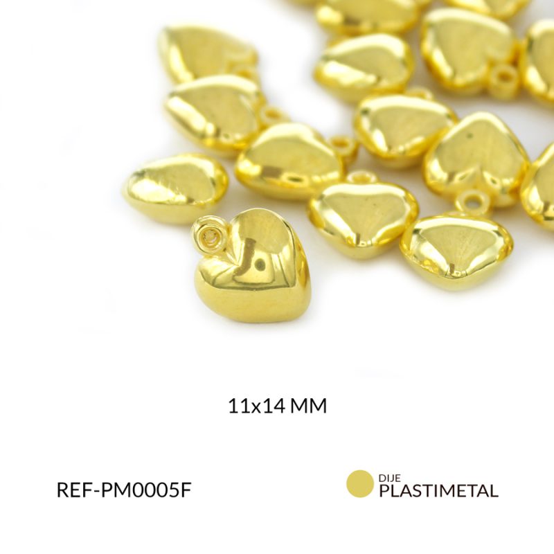 Dije plastimetal corazon dorado 11 x 14 mm / paquete x 10 gramos / Ref-Ref-PM0005F
