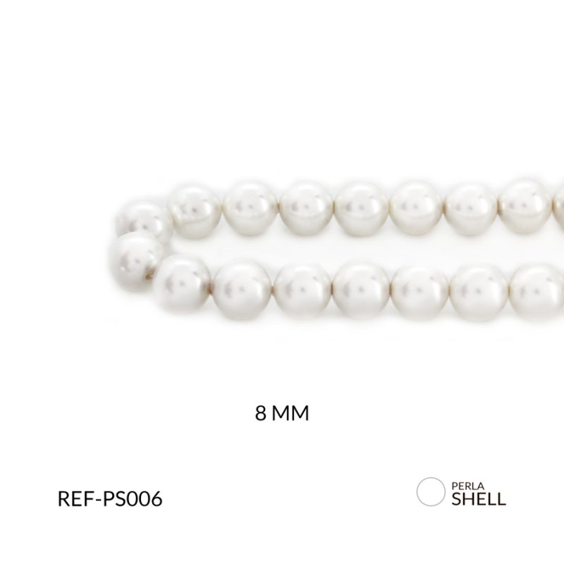 Perla shell blanca 8mm / x sarta / Ref-PS006 / Ref-PS006