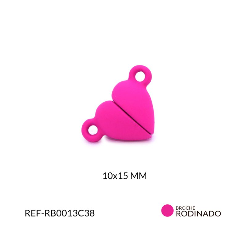Broche rodinado imán corazón fucsia 15x10mm / x unidad / Ref-RB0013C38 / Ref-RB0013C38