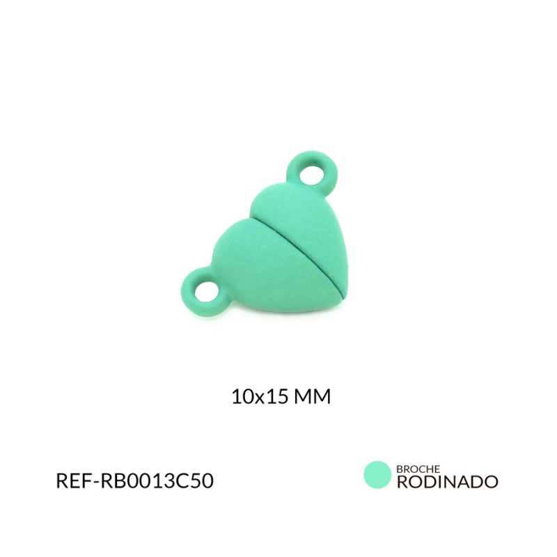 Broche rodinado imán corazón Verde menta 15x10mm / x unidad / RB0013C50 / RB0013C50