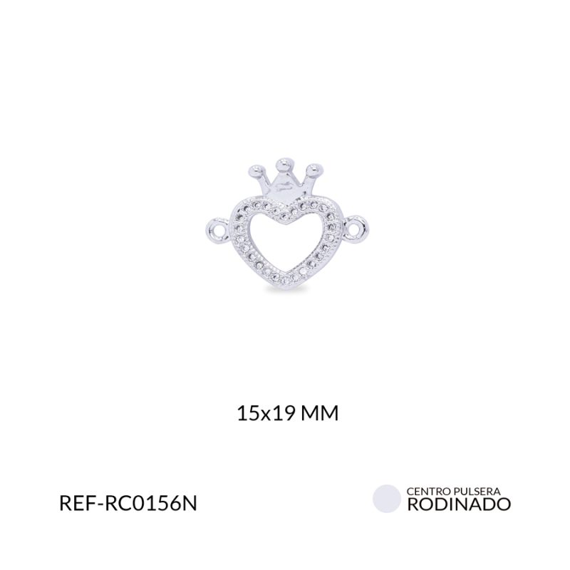 Centro pulsera rodinado corazon corona circón plateado 15x19mm / x unidad / ref-RC0156N / ref-RC0156N