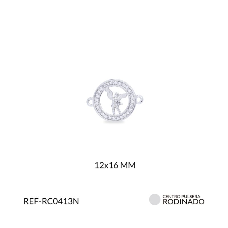 Centro pulsera Rodinado circulo San Miguel 12x16mm / x unidad / ref-RC0413N / ref-RC0413N