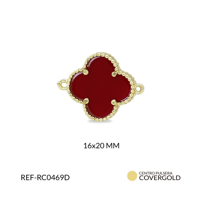 Centro pulsera covergold trébol rojo 16x20mm / x unidad / Ref-RC0469D / Ref-RC0469D