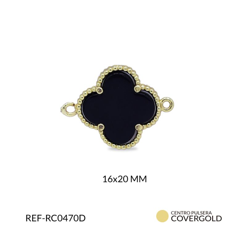 Centro pulsera covergold trébol negro 16x20mm / x unidad / Ref-RC0470D / Ref-RC0470D