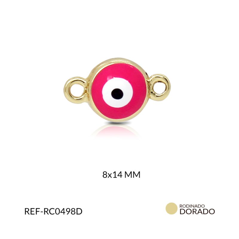 Centro pulsera rodinado ojo turco fucsia 8 x 14 mm color dorado / x und / Ref-RC0498D