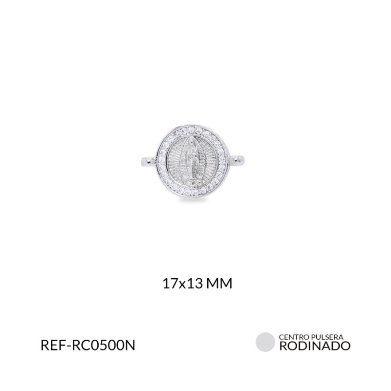 Centro pulsera rodinado circulo Virgen Guadalupe circón plateado 13x17mm / x unidad / ref-RC0500N / ref-RC0500N