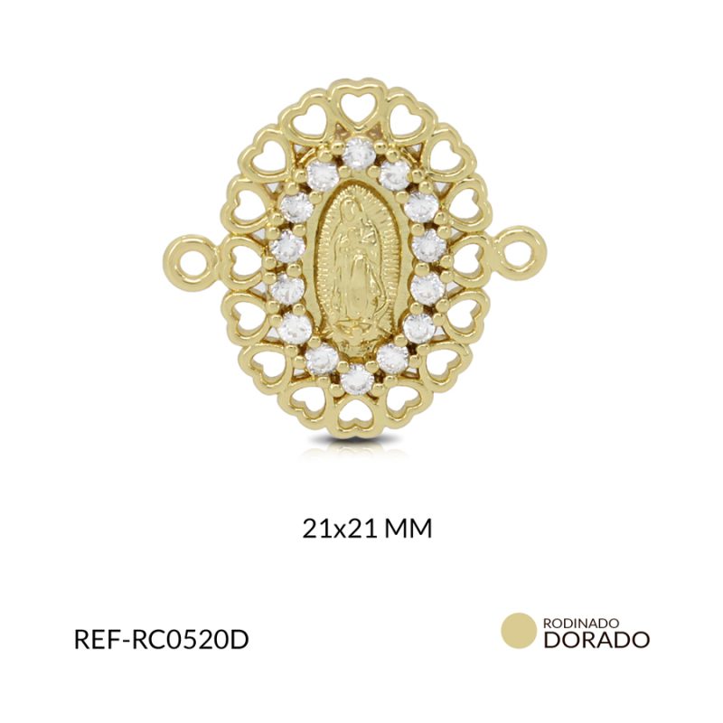Centro pulsera rodinado virgen de Guadalupe circón plateado 21 x 21 mm / x unidad / Ref-RC0520D
