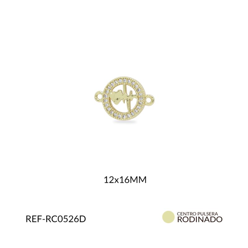 Centro pulsera Rodinado circulo circón blanco corazón cardio 12x16mm / x unidad / ref-RC0526D /