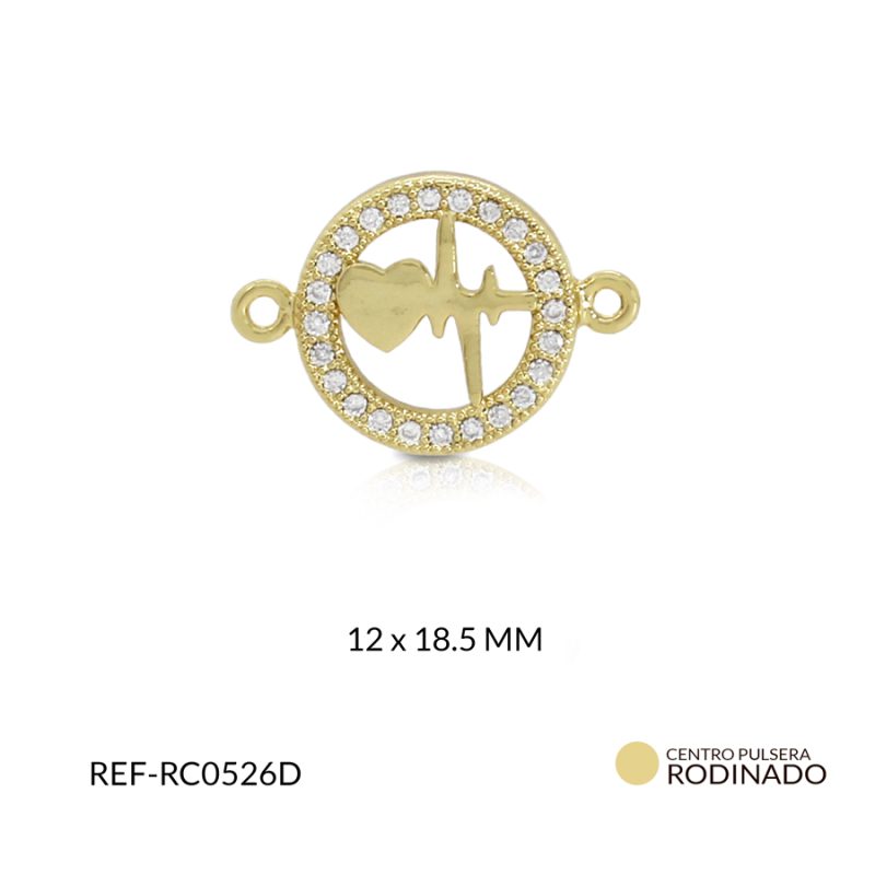 Centro pulsera circulo circon blanco corazon cardio 18.5 x 12 mm color dorado / x und / Ref-RC0526D