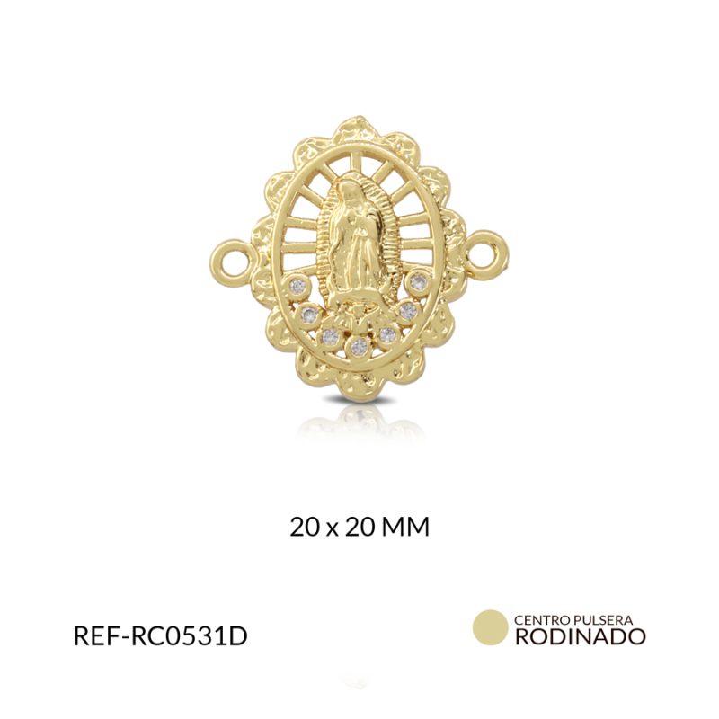 Centro pulsera rodinado ovalada virgen guadalupe 20 x 20 mm color dorado / x und / Ref-RC0531D