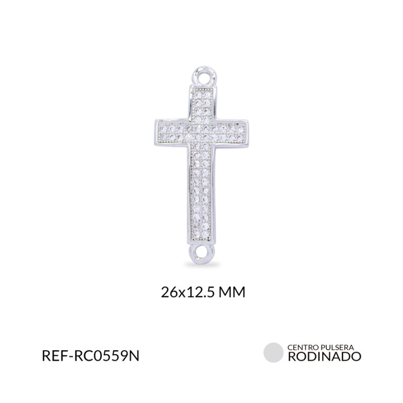 Centro pulsera Rodinado cruz 26x12.5mm / x unidad / ref-RC0559N / ref-RC0559N
