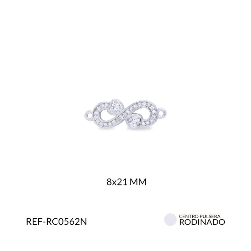 Centro pulsera Rodinado infinito corazón circón plateado 8x21mm / x unidad / ref-RC0562N / ref-RC0562N