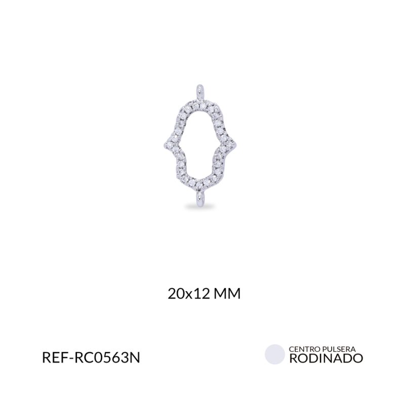 Centro pulsera Rodinado mano Hamnsa circón plateado 20X12mm / x unidad / ref-RC0563N / ref-RC0563N