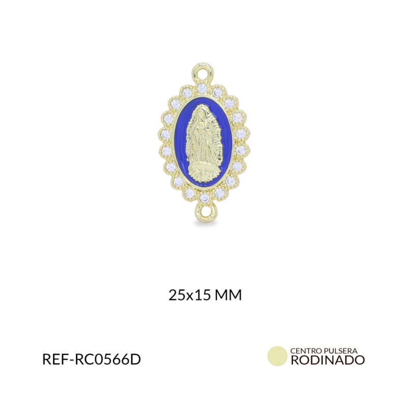 Centro pulsera Rodinado ovalado Virgen de Guadalupe resina azul 25x15mm / x unidad / ref-RC0566D / ref-RC0566D