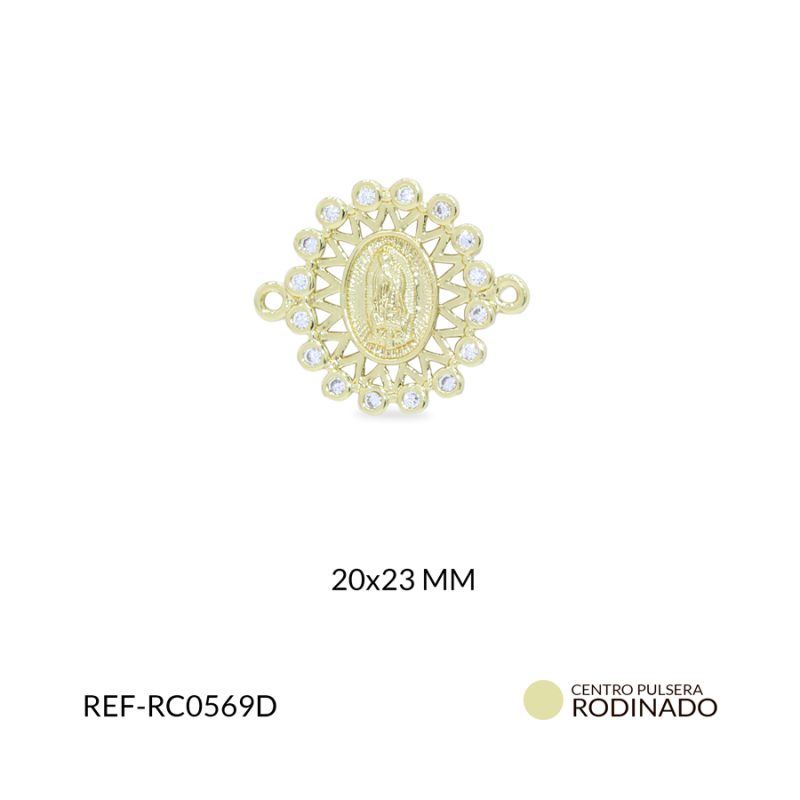 Centro pulsera rodinado Virgen Guadalupe 20x23mm / x unidad / ref-RC0569D / ref-RC0569D