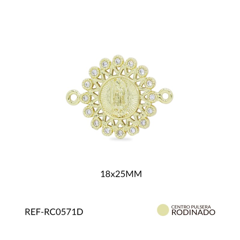 Centro pulsera rodinado Virgen de Guadalupe 18x25mm / x unidad / ref-RC0571D / ref-RC0571D