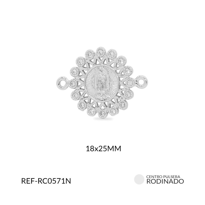 Centro pulsera rodinado Virgen de Guadalupe 18x25mm / x unidad / ref-RC0571N / ref-RC0571N