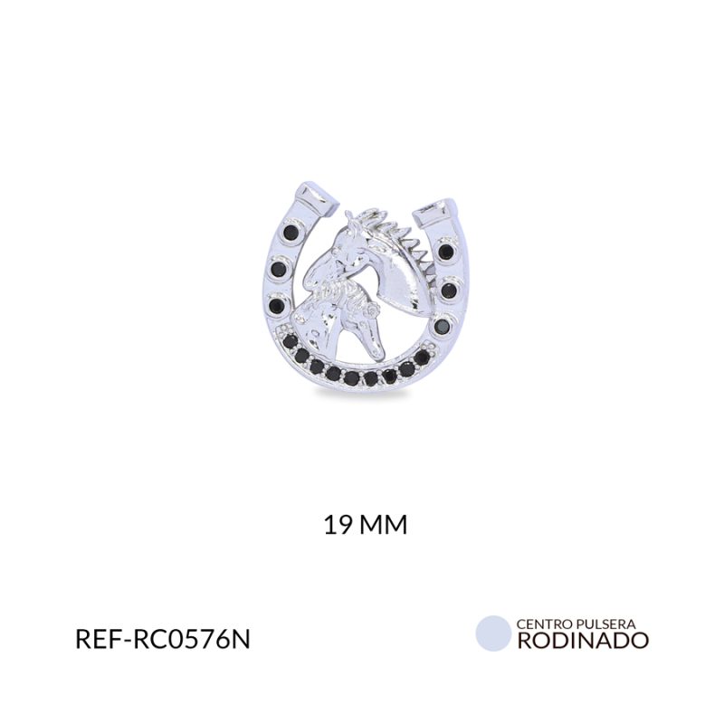 Separador Rodinado herradura caballo circón negro 19mm / x unidad / ref-RC0576N / ref-RC0576N