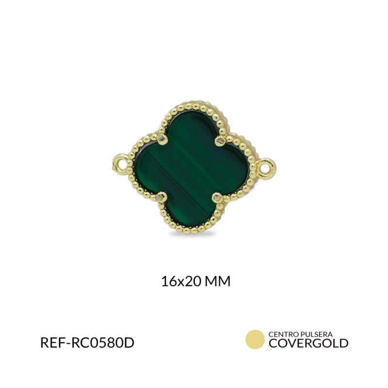 Centro pulsera covergold trébol malaquita 16x20mm / x unidad / Ref-RC0580D / Ref-RC0580D