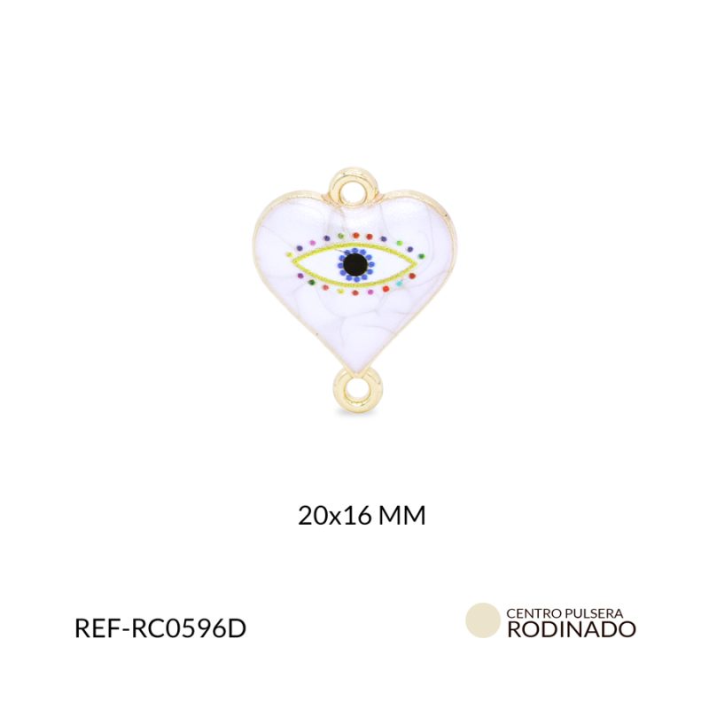 Centro pulsera Rodinado corazón ojo pestaña de colores 20x16mm / x unidad / ref-RC0596D / Ref-RC0596D