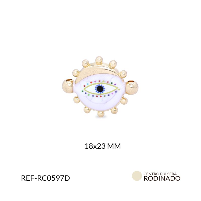 Centro pulsera Rodinado ojo pestaña colores 10 puntos 18x23mm / x unidad / ref-RC0597D / ref-RC0597D