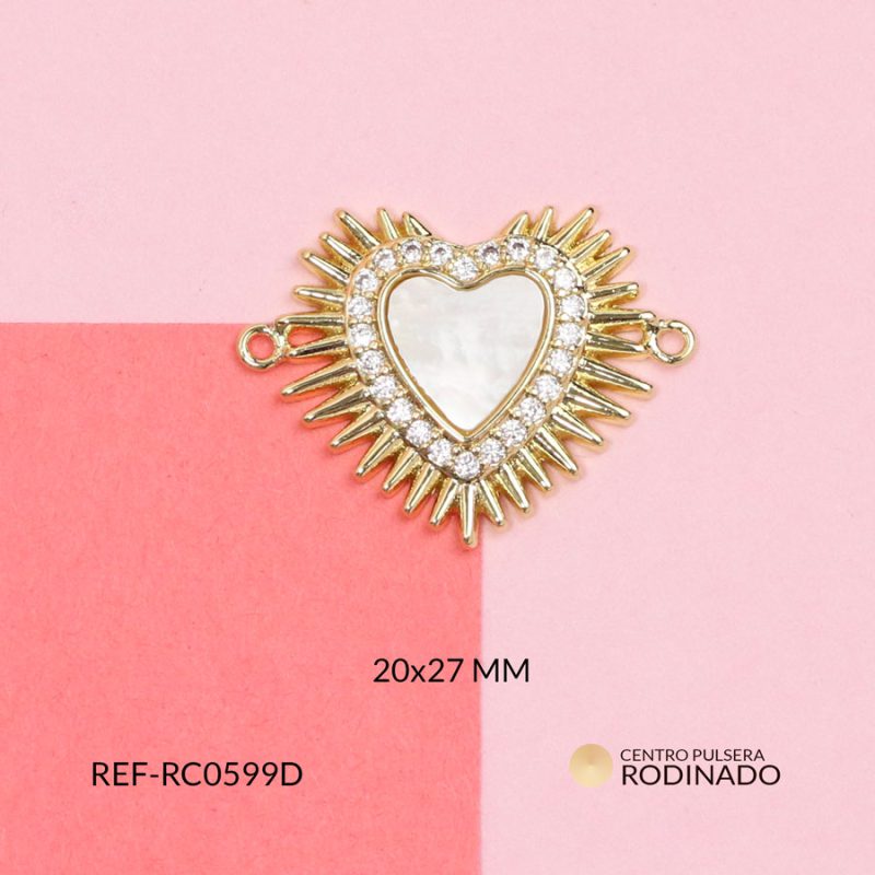 Centro pulsera Rodinado corazón destellos nacar cristal plateado 20x27mm / x unidad / Ref-RC0599D / Ref-RC0599D