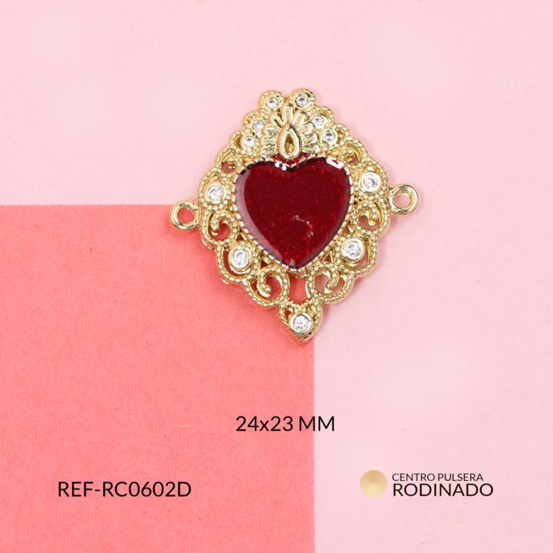 Centro pulsera Rodinado corazón resina resina roja 24x23mm / x unidad / Ref-RC0602D / Ref-RC0602D