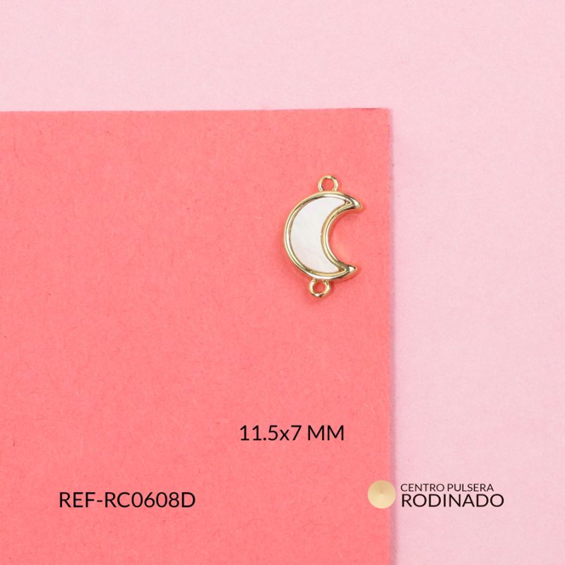 Centro pulsera rodinado Luna con Nacar 11.5x7mm / x unidad / Ref-RC0608D / Ref-RC0608D