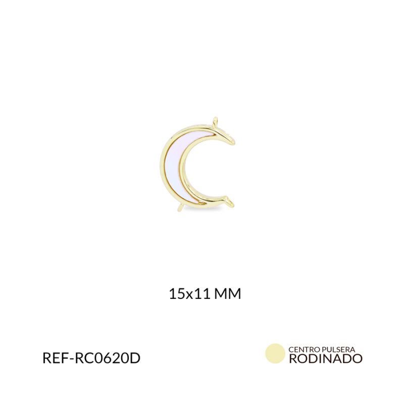 Centro pulsera Rodinado media Luna nácar 15x11mm / x unidad / ref-RC0620D / ref-RC0620D