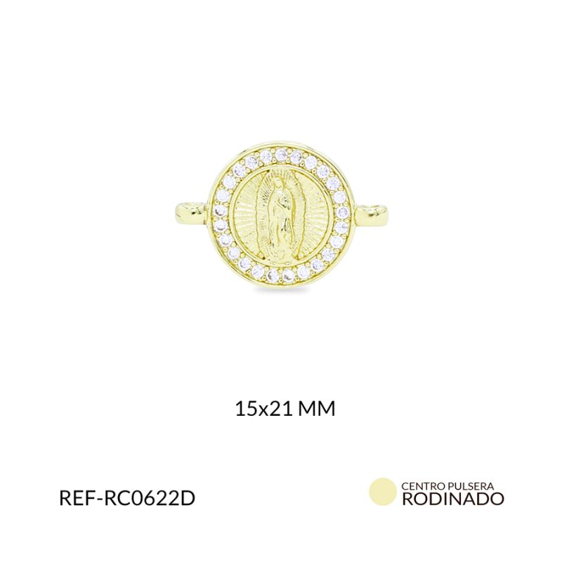 Centro pulsera Rodinado Virgen de Guadalupe circón plateado 15x21mm / x unidad / ref-RC0622D / ref-RC0622D