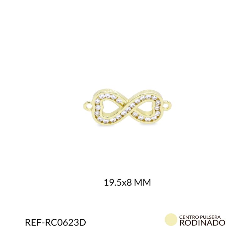 Centro pulsera Rodinado infinito circón plateado 19.5x8mm / x unidad / ref-RC0623D / ref-RC0623D