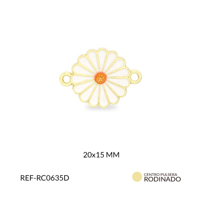 Centro pulsera Rodinado margarita blanca 20x15mm / x unidad / Ref-RC0635D / Ref-RC0635D