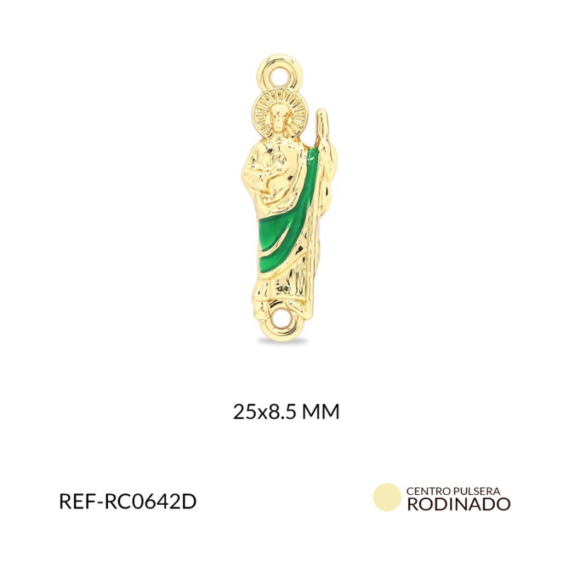 Centro pulsera Rodinado San Judas resina verde 25x8.5mm / x unidad / Ref-RC0642D / Ref-RC0642D