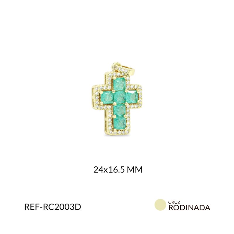 Cruz Rodinado cristal verde menta circón plateado 24x16.5mm / x unidad / Ref-RC2003D / Ref-RC2003D