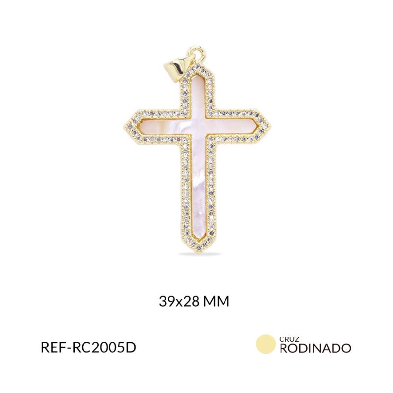Cruz rodinada con nacar circón plateado 39x38mm / x unidad / Ref-RC2005D / Ref-RC2005D