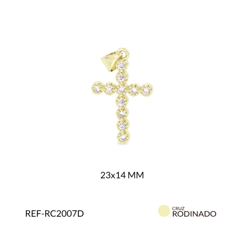 Cruz Rodinado círculos circón plateado 23x14mm / x unidad / ref-RC2007D / ref-RC2007D