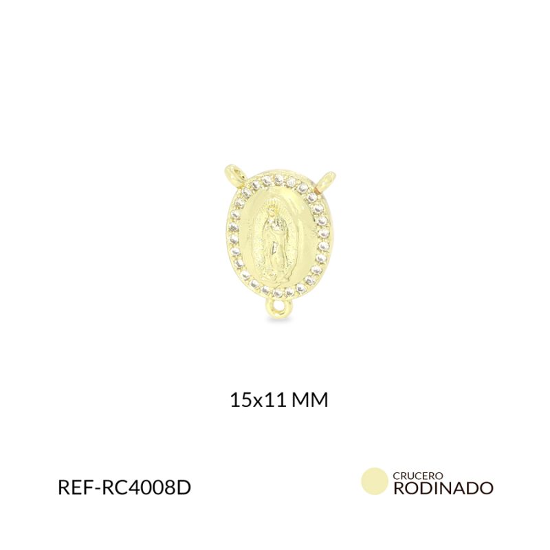 Crucero Rodinado Virgen Guadalupe circón plateado 15x11mm / x unidad / ref-RC4008D / ref-RC4008D