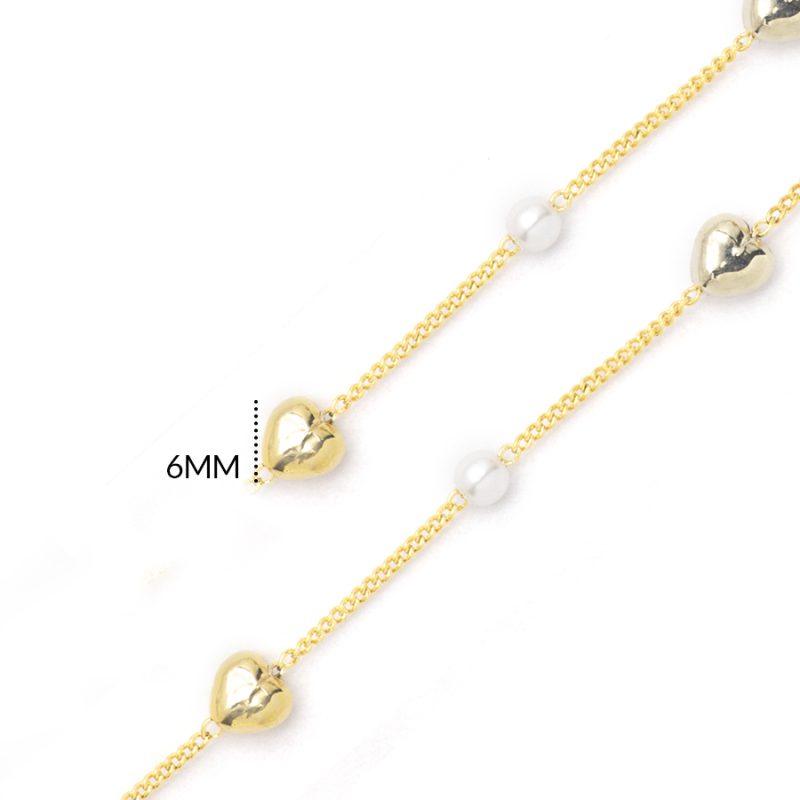 Cadena rodinada corazon dorado y niquelado + perla 6 mm / x 50 centimetros / REF-RC6031D