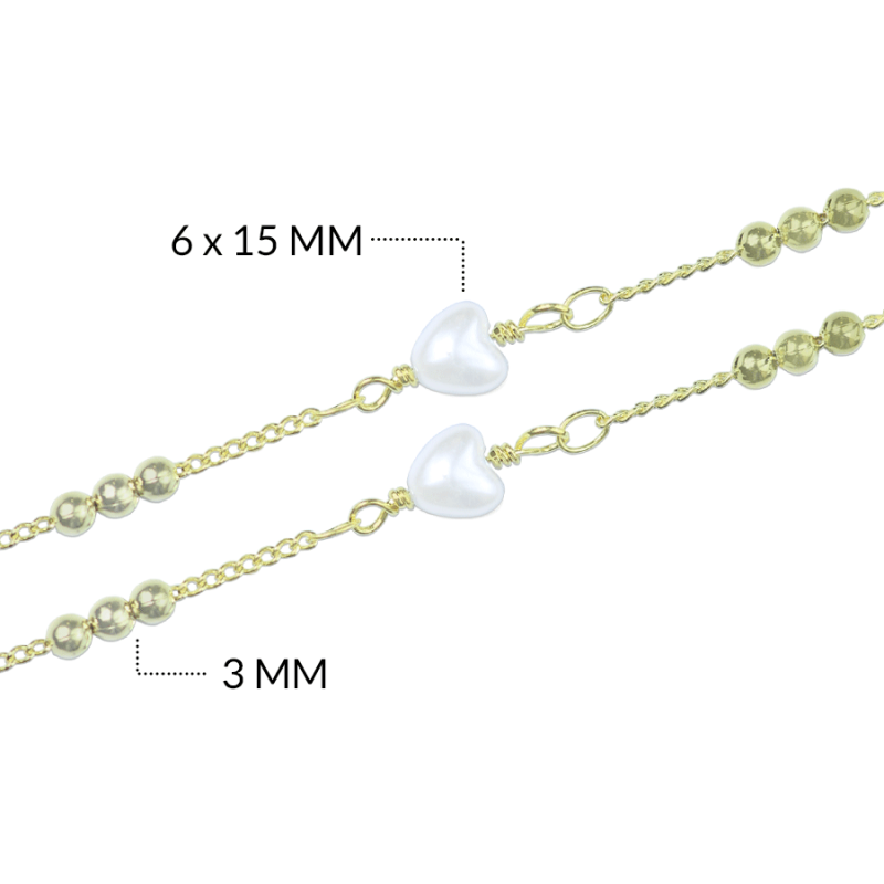 Cadena Covergold corazon perla 6 x 15 mm Balin 3 mm color dorado / x 50 centimetros / REF-RC6051D