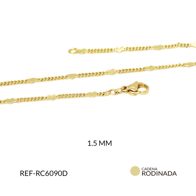 Cadena rodinada escalera 1.5 mm corazones color dorado /  x und ( 44 cm aproximados ) / Ref-RC6090D / Ref-RC6090D