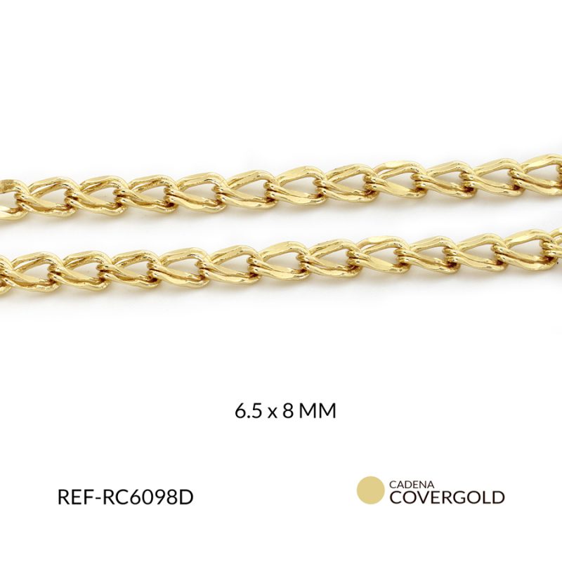 Cadena Covergold eslabon plano doble 6.5 x 8 mm color dorado / x 50 centimetros / Ref-RC6098D