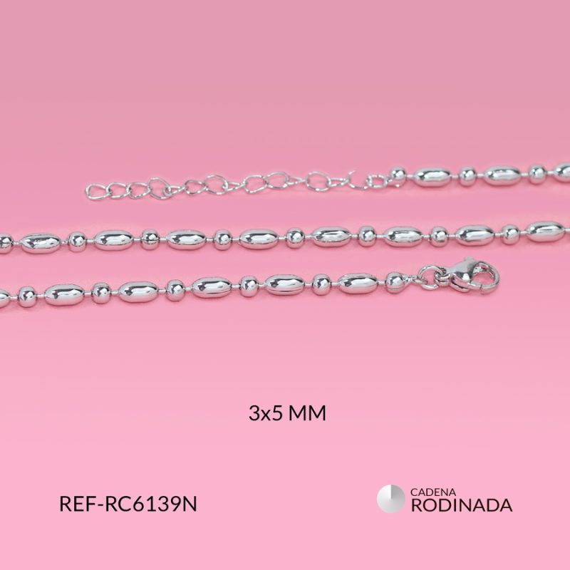 Cadena terminada rordinada balin 3mm + cilindro 3x5mm / x unidad / Ref-RC6139N / Ref-RC6139N